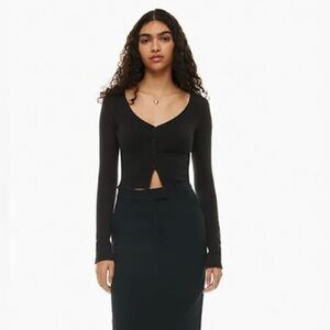 Aritiza Wilfred Womens Black Button-Up Santorini Cropped Cardigan Sweater XS